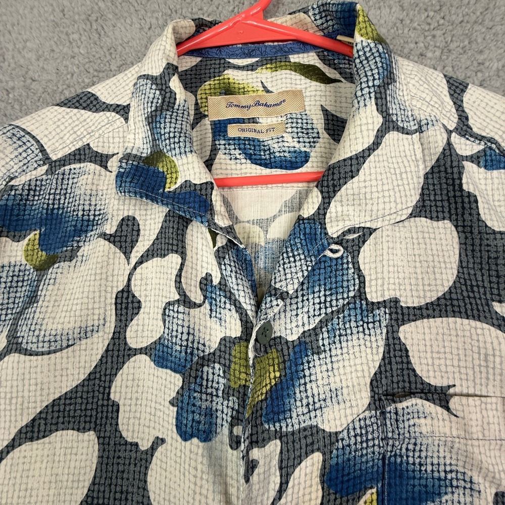 Tommy Bahama Men's Floral Silk Button Up Shirt‎ Large Blue Green White - Picture 2 of 8